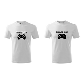 ajándék, egyedi, vicces, póló, páros póló, gamer, player one, player two